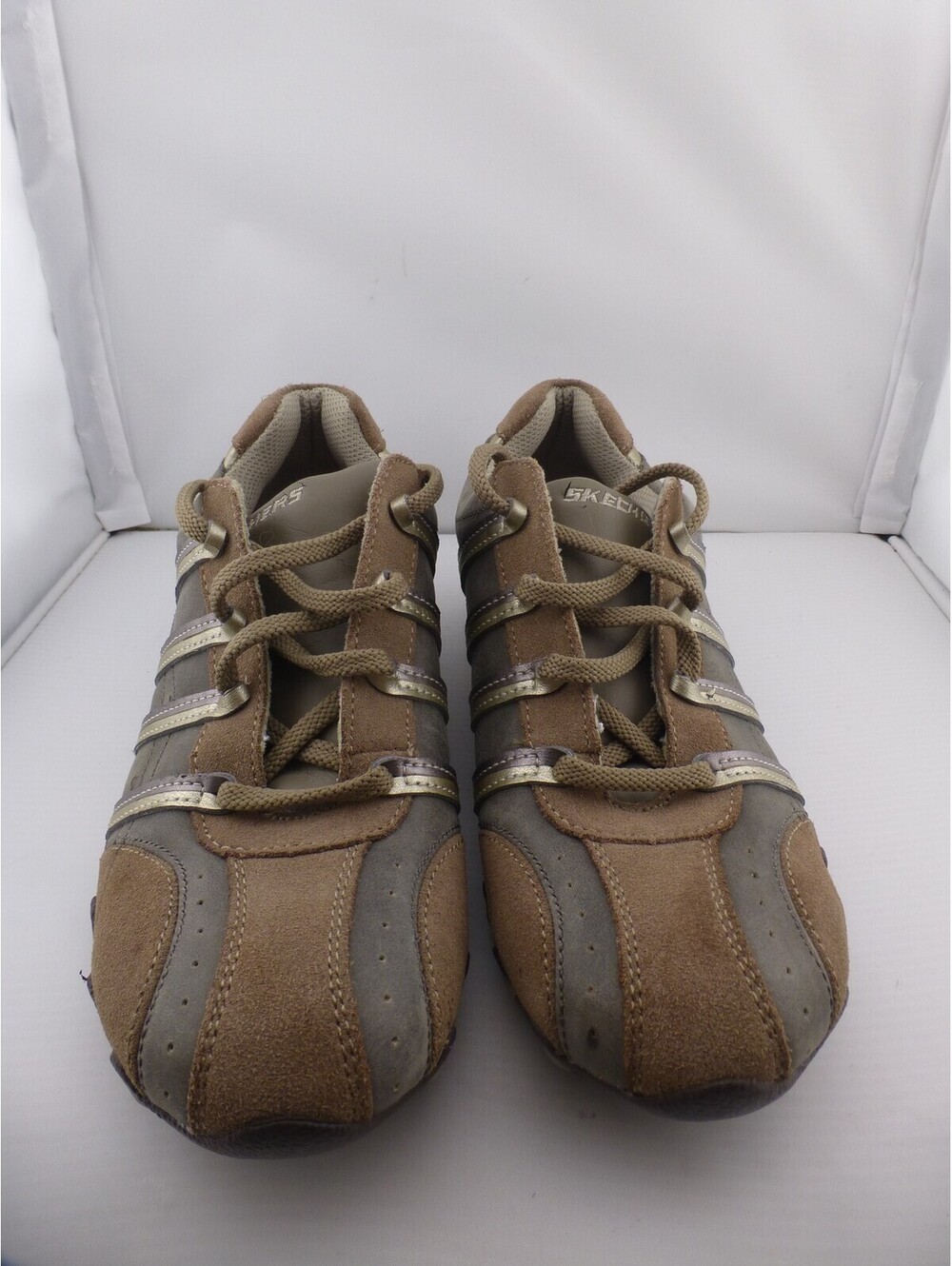 Skechers Women's Athletic Lace Up Sneakers Brown Gray Gold SZ 8 Shoes - M14